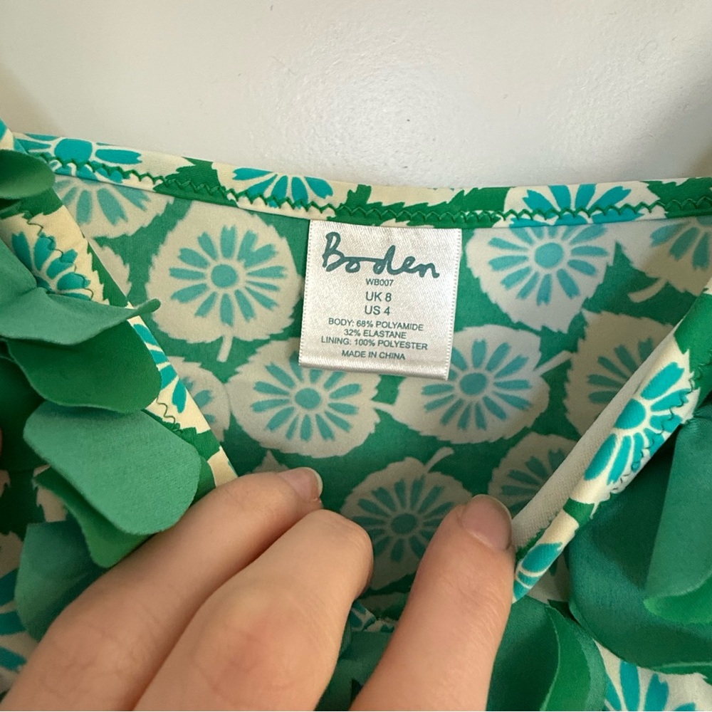 Boden Swim Tankini Top-Green and Blue Pattern with Petal detail - Picture 2 of 5